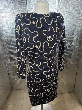 Vintage Steven Stolman Black and Gold Embroidered Midi Dress